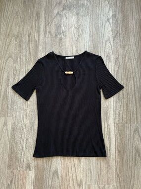 Black Ribbed Keyhole Top with Decorative Beads